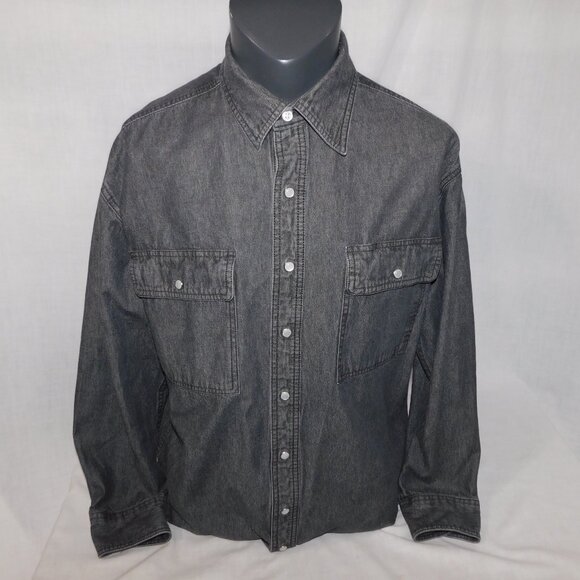 Dakota Workpro Series Mens L Black Collard  Denim Pearl Snap Closure Shirt - Picture 7 of 14